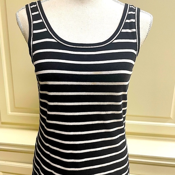 Susan Bristol Black White Stripe Tank Preppy Cotton Knit Sweater Contrast Trim S - Picture 6 of 12